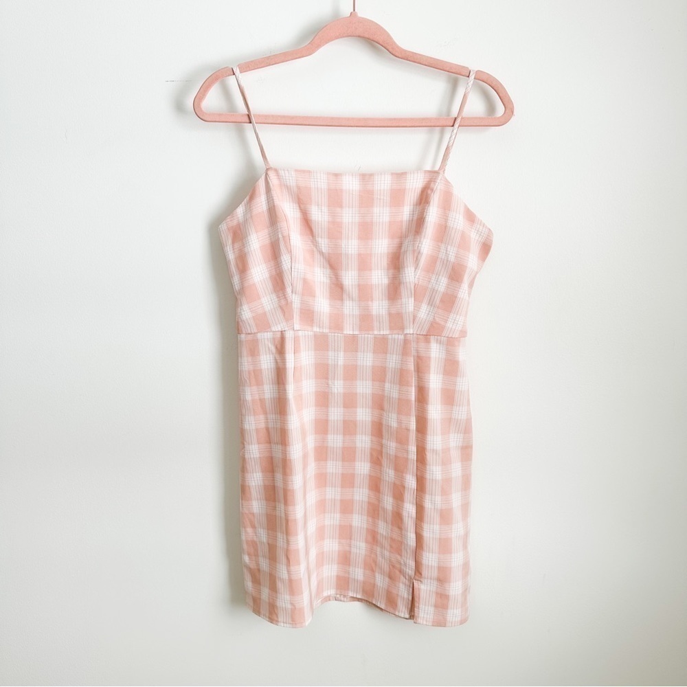 BP NEW Pink White Gingham Plaid Mini Dress sz Medium